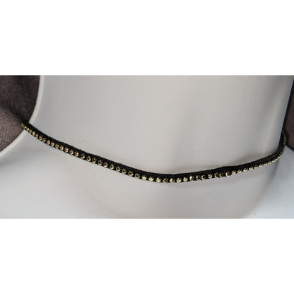 Gothic Minimalist Faux Suede Black Gold Tone Stud Choker 12 Inch