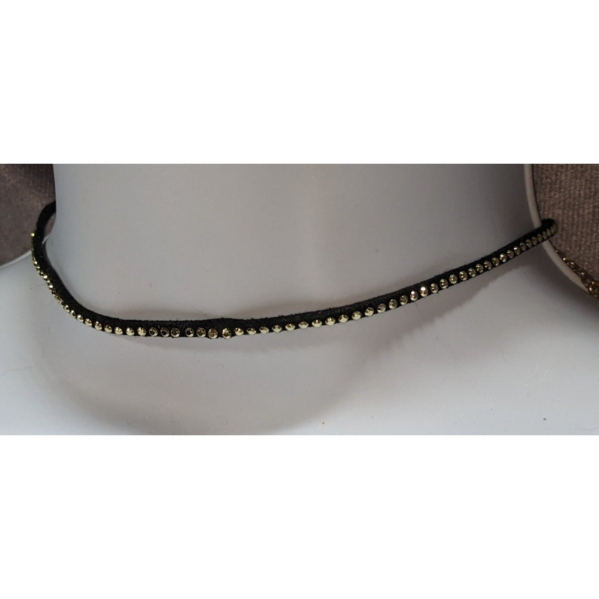Gothic Minimalist Faux Suede Black Gold Tone Stud Choker 12 Inch
