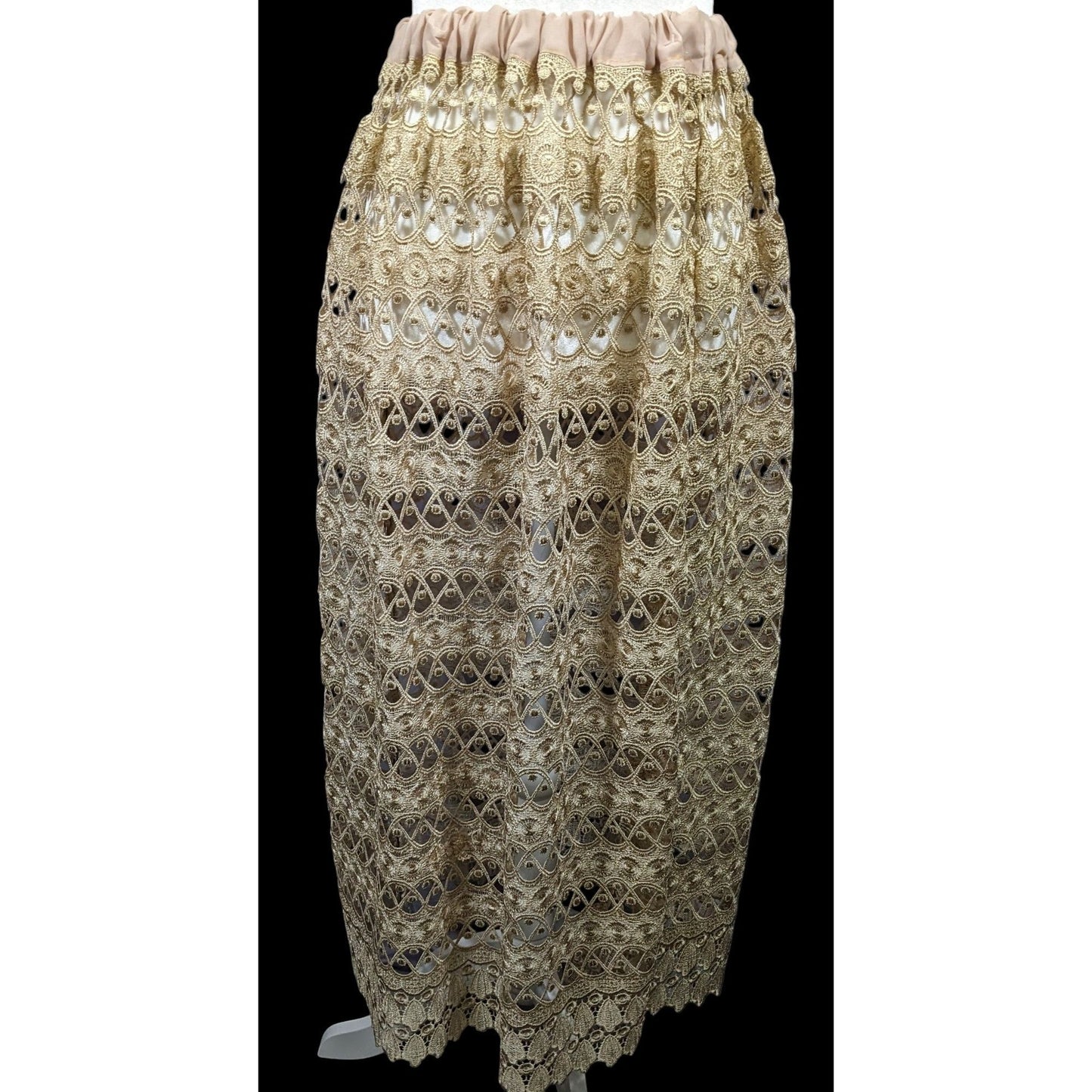 Vintage Handmade Crochet Lace Beige Maxi Skirt