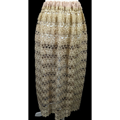 Vintage Handmade Crochet Lace Beige Maxi Skirt