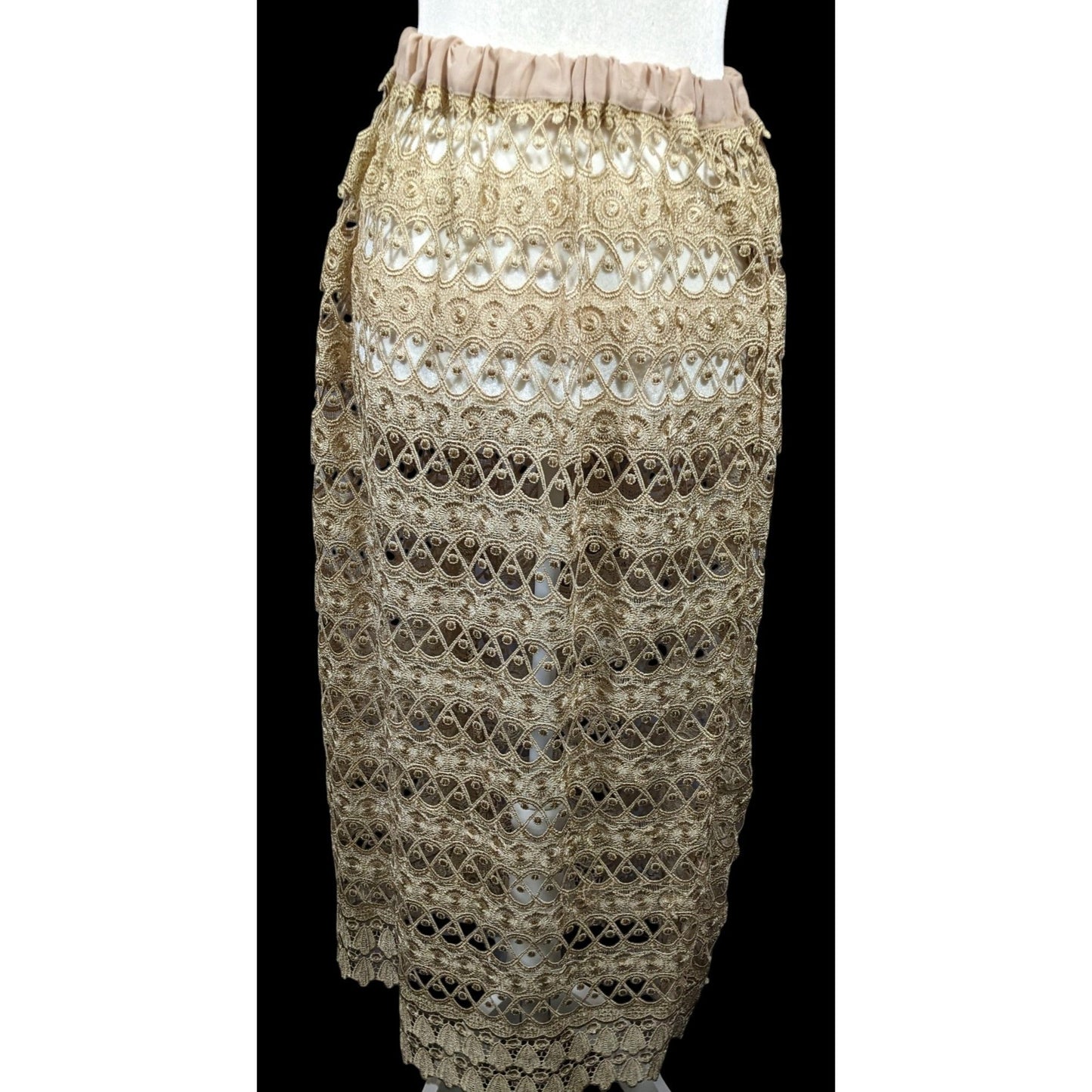 Vintage Handmade Crochet Lace Beige Maxi Skirt