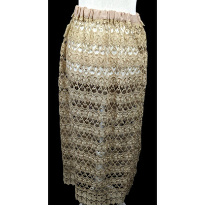 Vintage Handmade Crochet Lace Beige Maxi Skirt