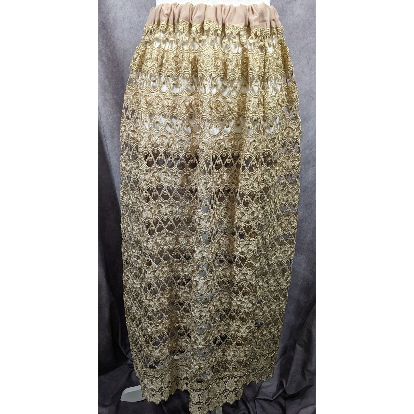 Vintage Handmade Crochet Lace Beige Maxi Skirt