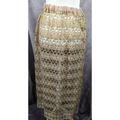 Vintage Handmade Crochet Lace Beige Maxi Skirt