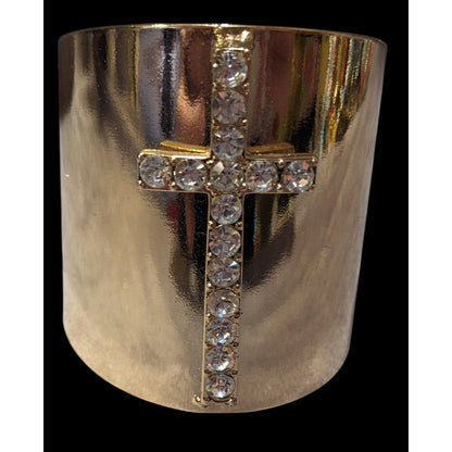 Religious Glam Gold Tone Rhinestone Cross Cuff Bracelet