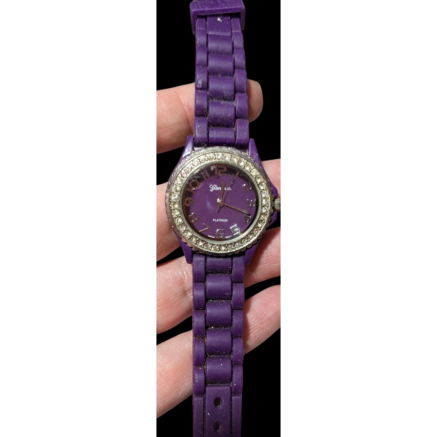 Geneva Platinum Purple Silicone Rhinestone Studded Watch