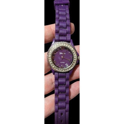 Geneva Platinum Purple Silicone Rhinestone Studded Watch