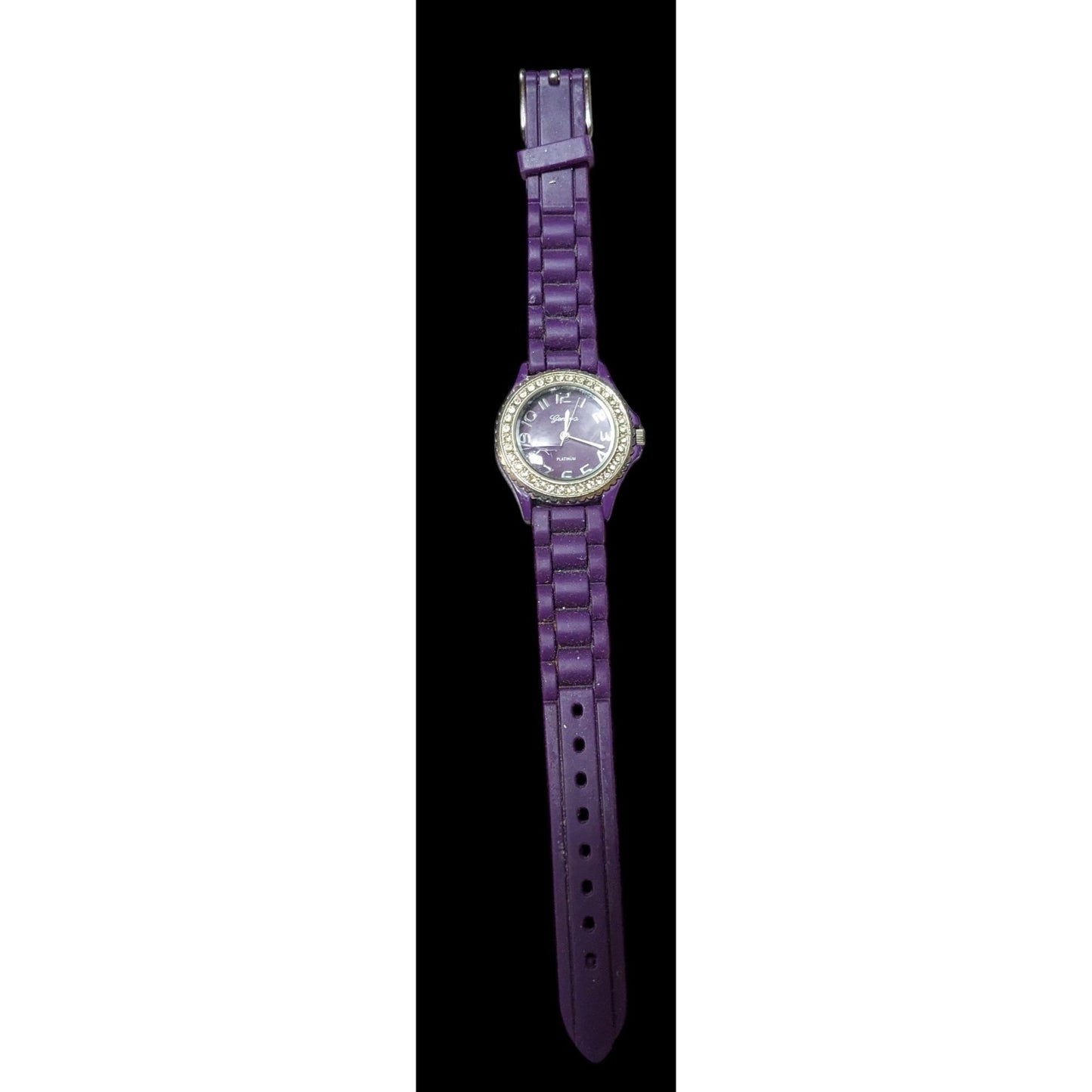 Geneva Platinum Purple Silicone Rhinestone Studded Watch