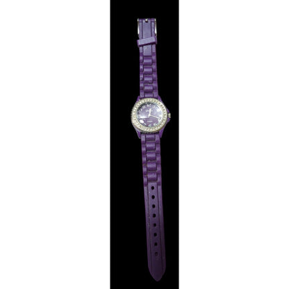 Geneva Platinum Purple Silicone Rhinestone Studded Watch