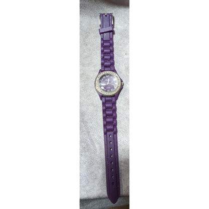 Geneva Platinum Purple Silicone Rhinestone Studded Watch