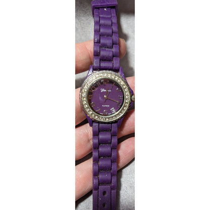 Geneva Platinum Purple Silicone Rhinestone Studded Watch