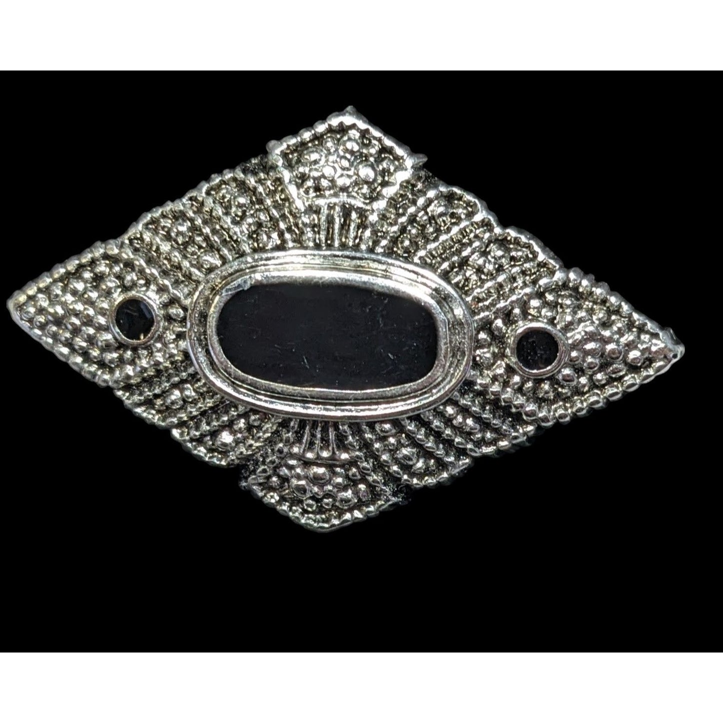 Vintage Art Deco Style Silver Tone And Black Brooch