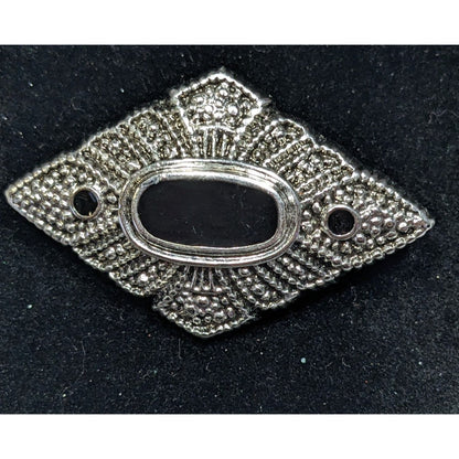 Vintage Art Deco Style Silver Tone And Black Brooch