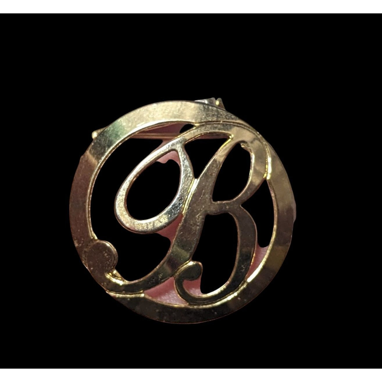 Vintage Cursive Letter B Gold Tone Brooch