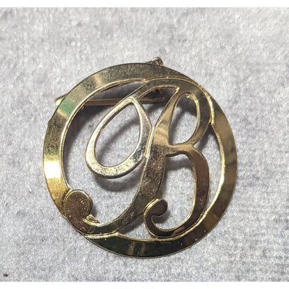 Vintage Cursive Letter B Gold Tone Brooch