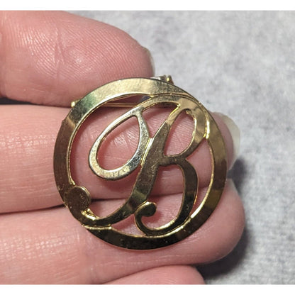 Vintage Cursive Letter B Gold Tone Brooch