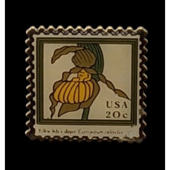 Vintage 1984 USPS Yellow Ladys Slipper 20¢ Stamp Lapel Pin By JG&A