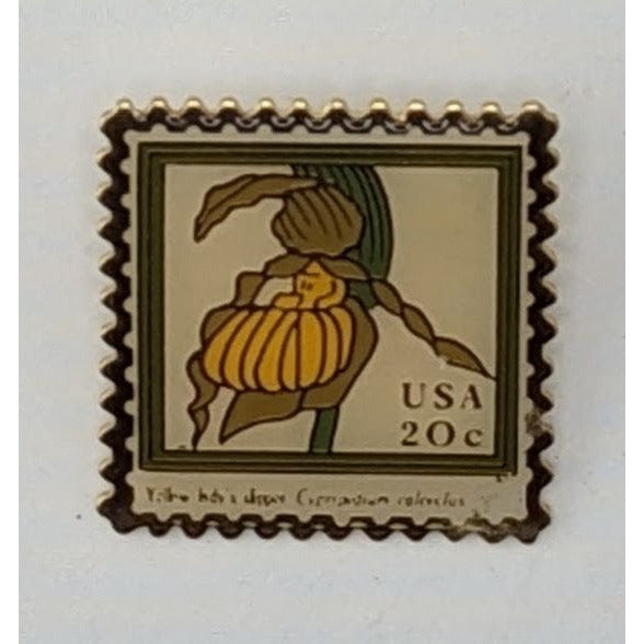 Vintage 1984 USPS Yellow Ladys Slipper 20¢ Stamp Lapel Pin By JG&A