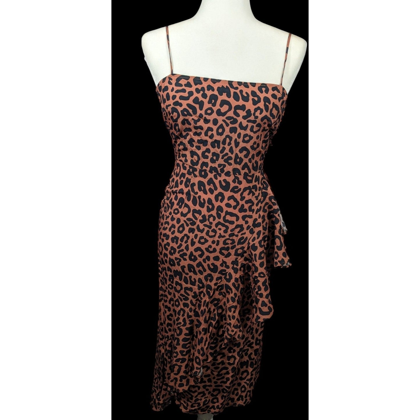 Lovers + Friends Ellie Midi Leopard Print Spaghetti Strap Ruffle Dress Size XS