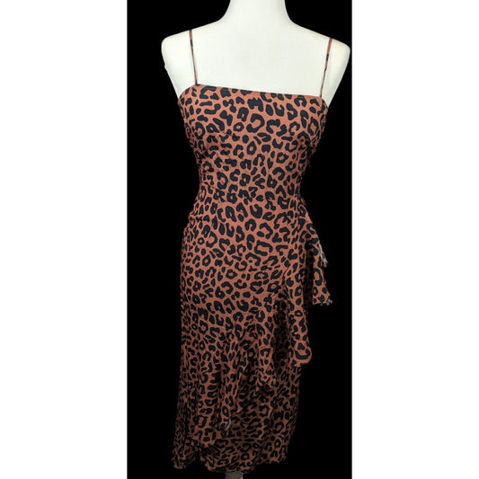 Lovers + Friends Ellie Midi Leopard Print Spaghetti Strap Ruffle Dress Size XS