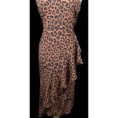 Lovers + Friends Ellie Midi Leopard Print Spaghetti Strap Ruffle Dress Size XS
