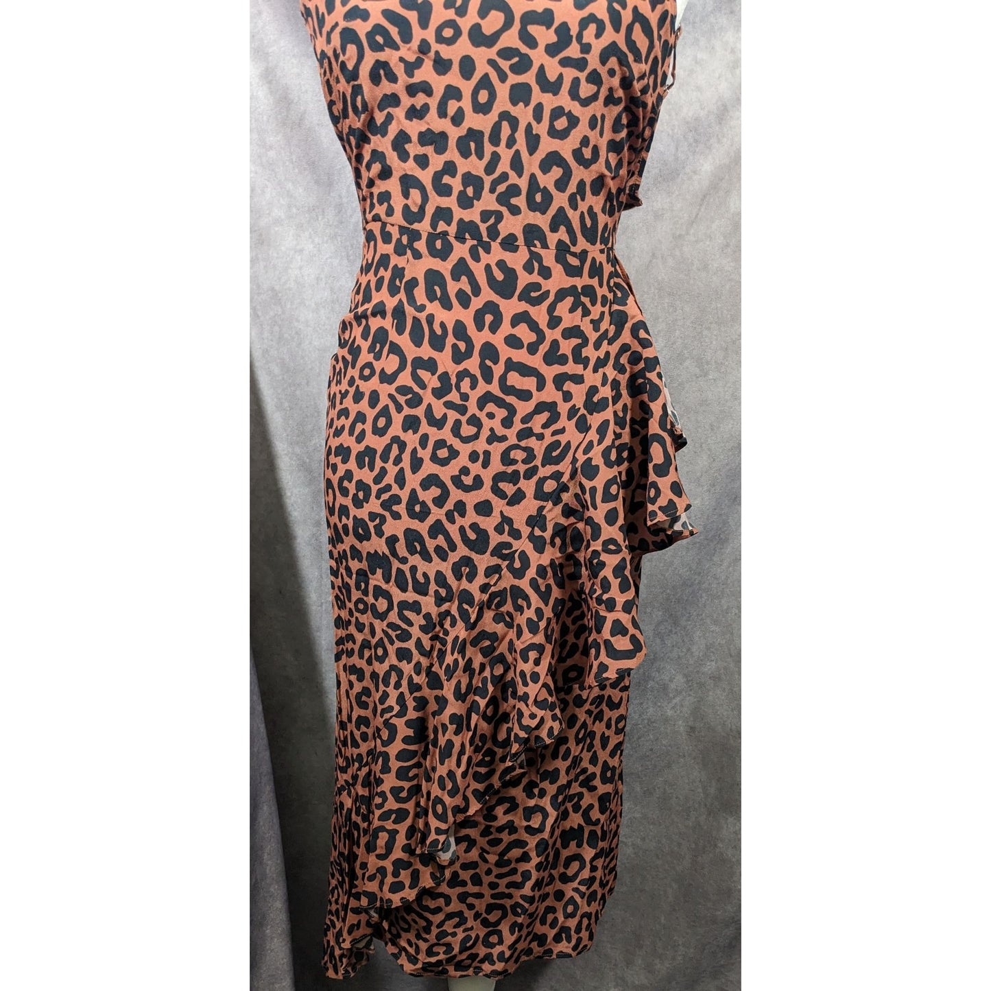 Lovers + Friends Ellie Midi Leopard Print Spaghetti Strap Ruffle Dress Size XS