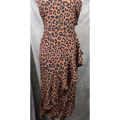 Lovers + Friends Ellie Midi Leopard Print Spaghetti Strap Ruffle Dress Size XS