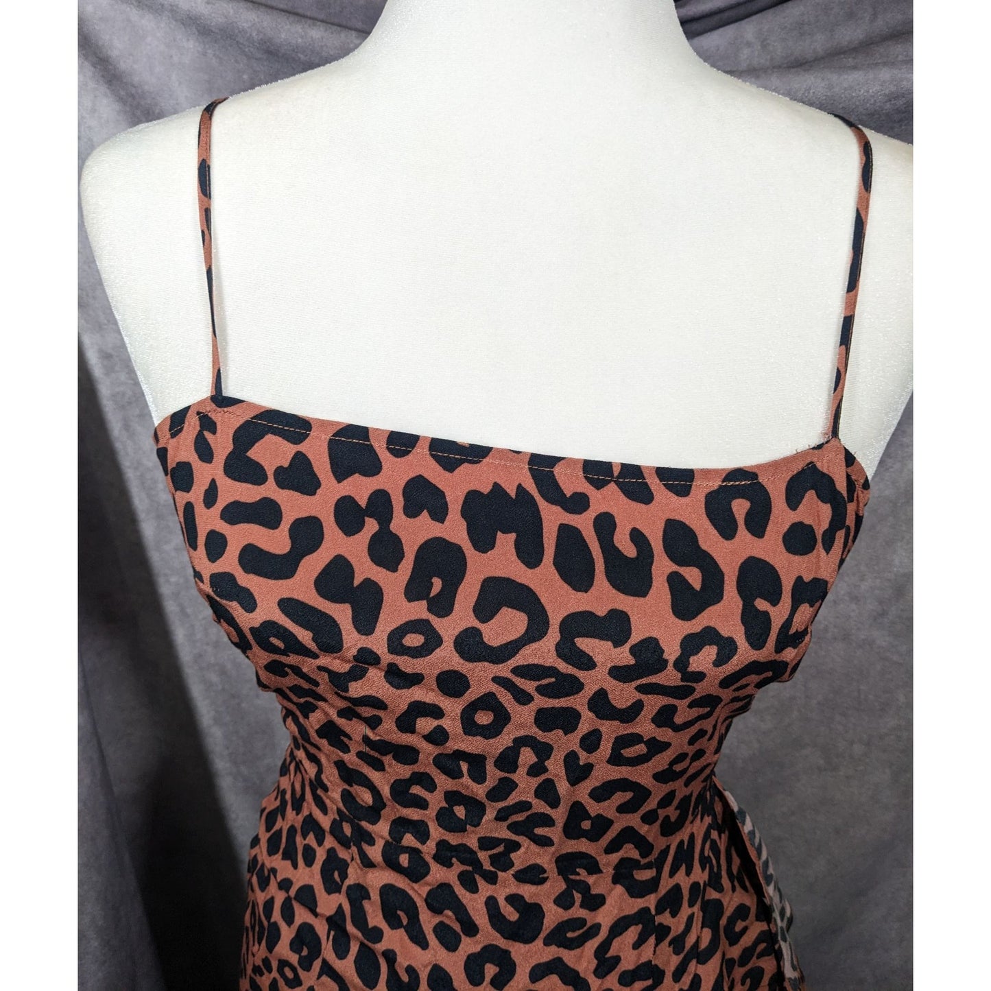 Lovers + Friends Ellie Midi Leopard Print Spaghetti Strap Ruffle Dress Size XS