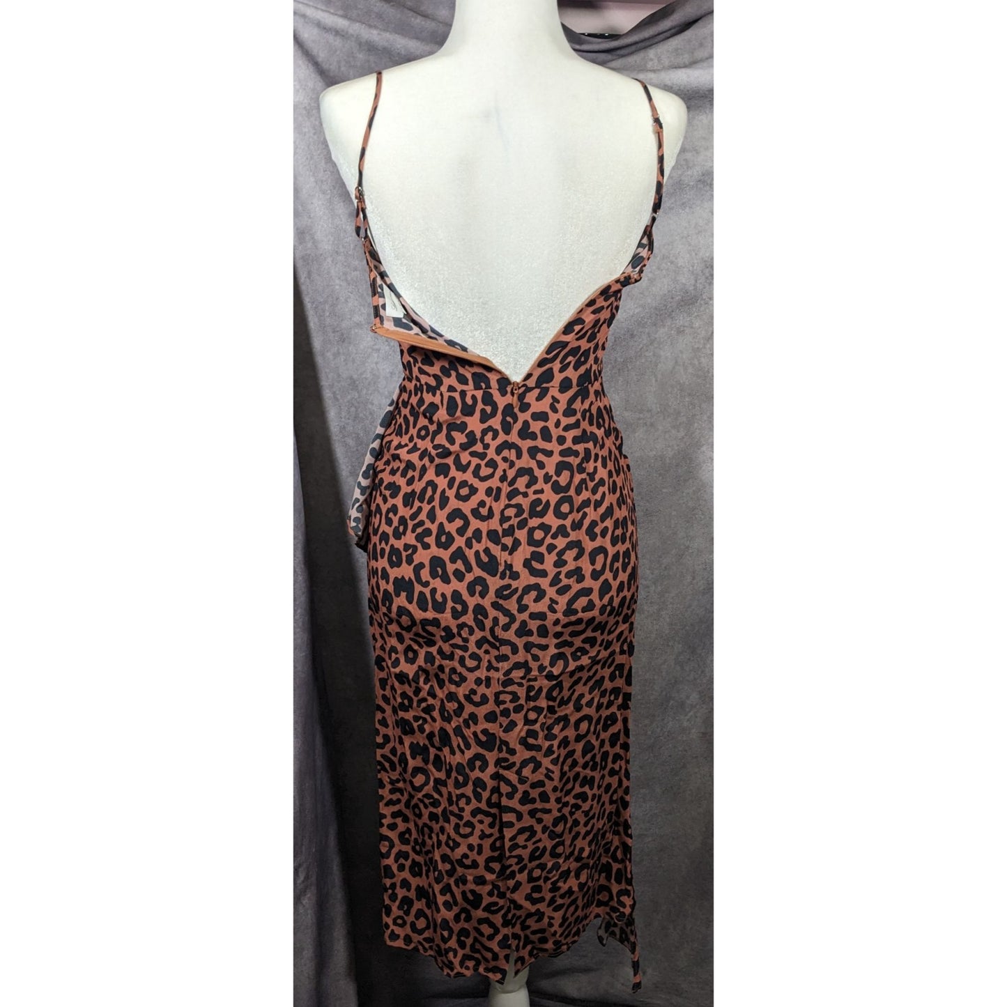 Lovers + Friends Ellie Midi Leopard Print Spaghetti Strap Ruffle Dress Size XS