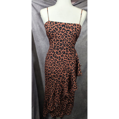 Lovers + Friends Ellie Midi Leopard Print Spaghetti Strap Ruffle Dress Size XS