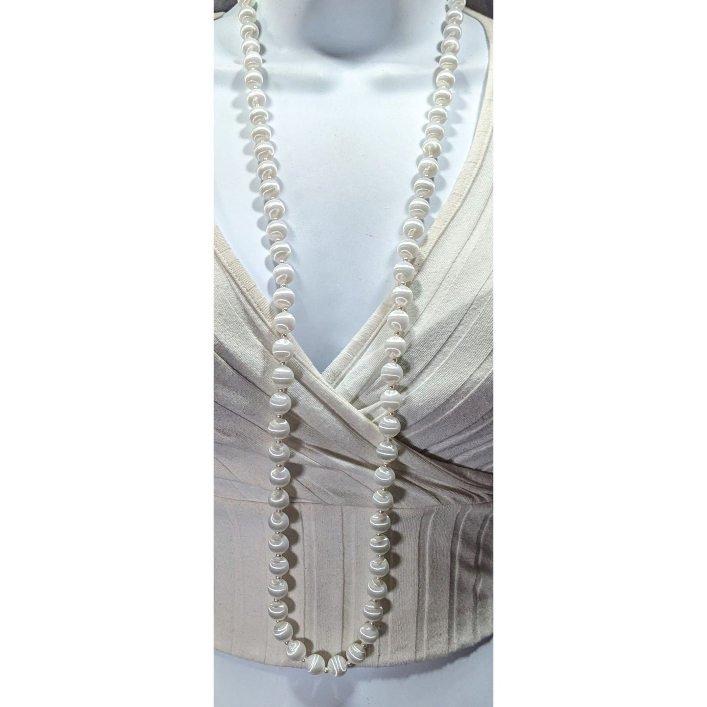 Vintage Sarah Coventry White Silk Beaded Necklace
