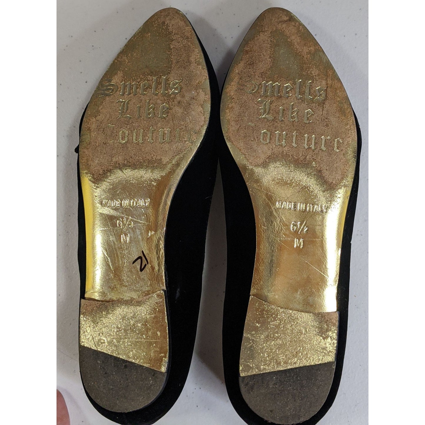 Juicy Couture Black Velvet Rhinestone Embellished Flats Size 6.5 Made In Italy