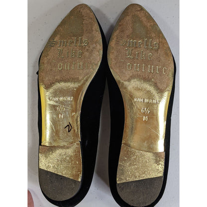 Juicy Couture Black Velvet Rhinestone Embellished Flats Size 6.5 Made In Italy