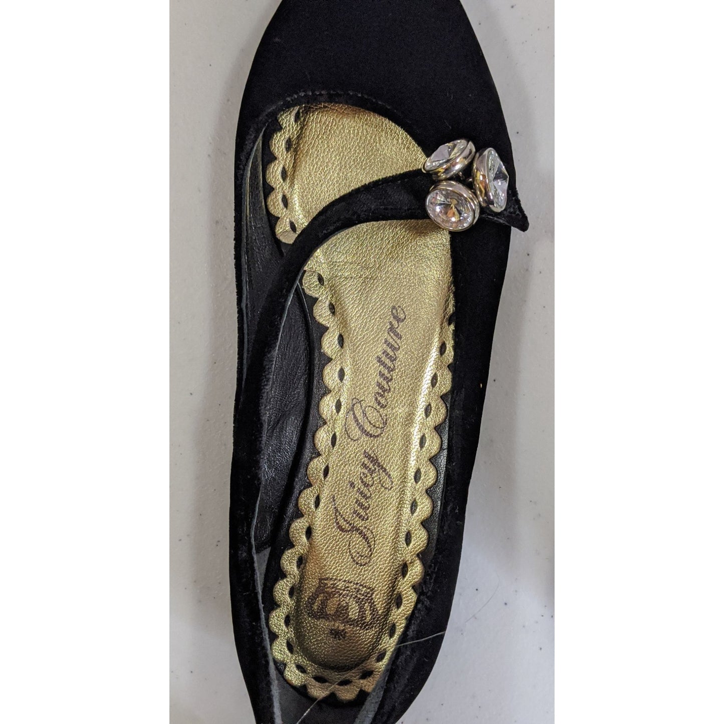 Juicy Couture Black Velvet Rhinestone Embellished Flats Size 6.5 Made In Italy