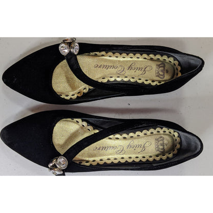Juicy Couture Black Velvet Rhinestone Embellished Flats Size 6.5 Made In Italy