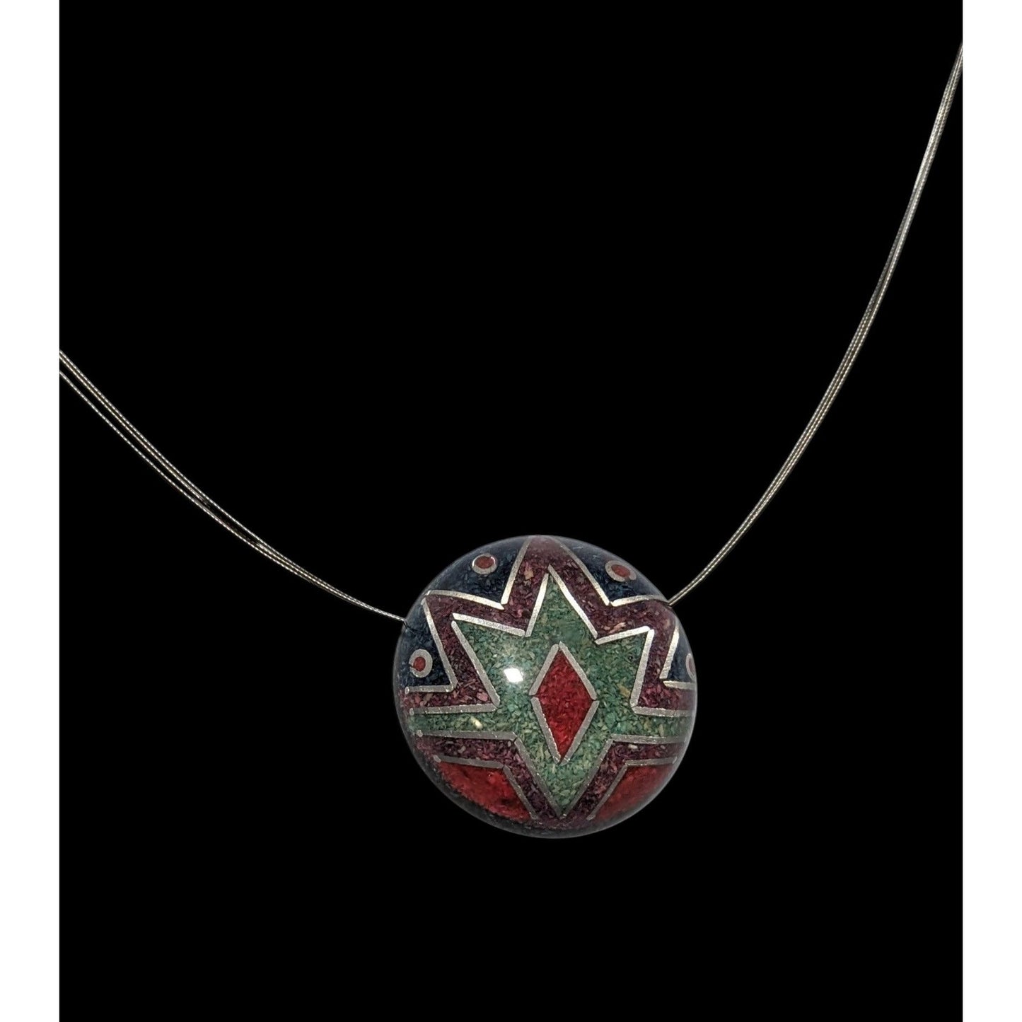 Vintage Crushed Stone Southwestern Sunburst Pendant Necklace