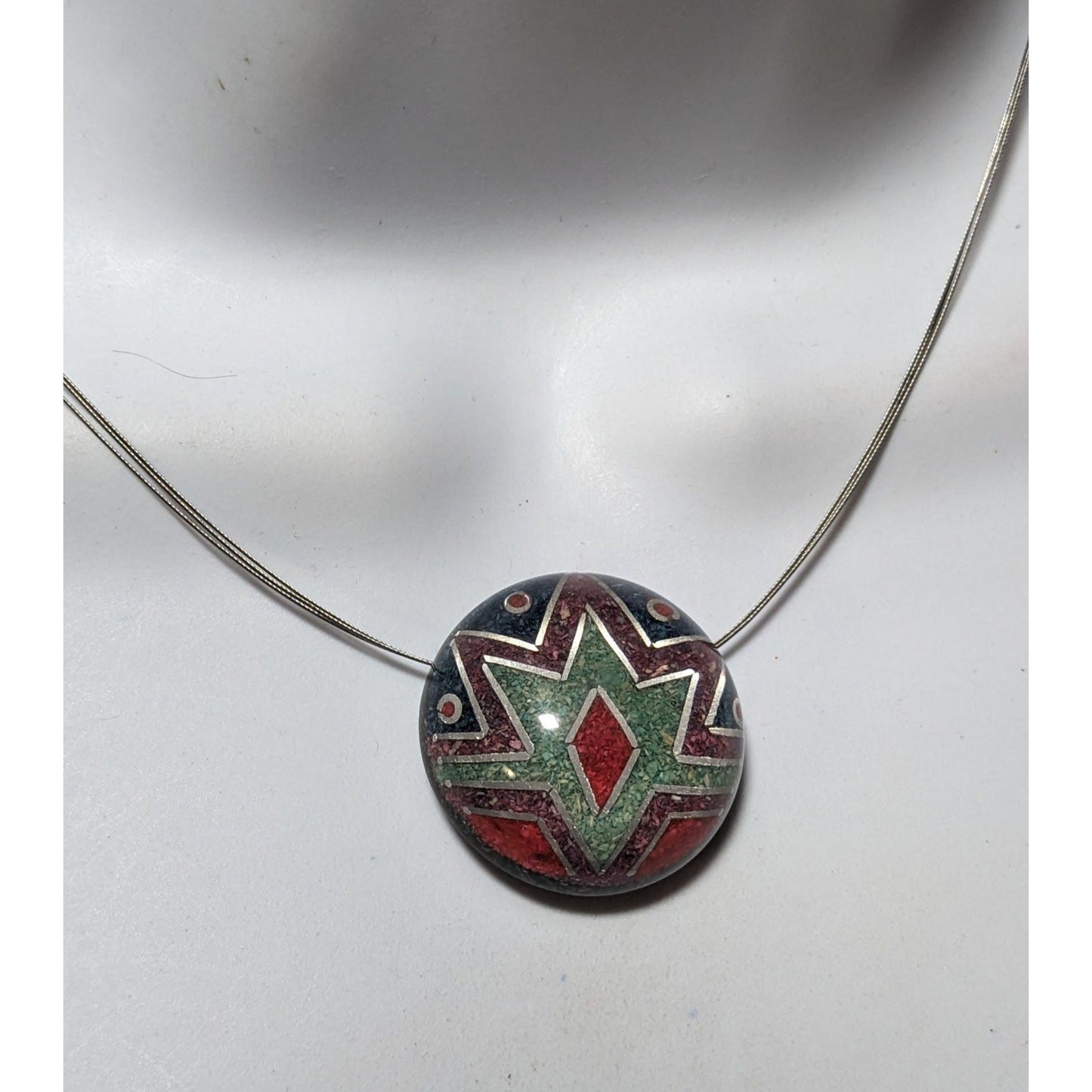 Vintage Crushed Stone Southwestern Sunburst Pendant Necklace