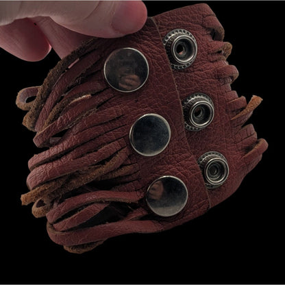 Boho Western Vintage Leather Fringe Wrap Bracelet Brown Snap Cuff