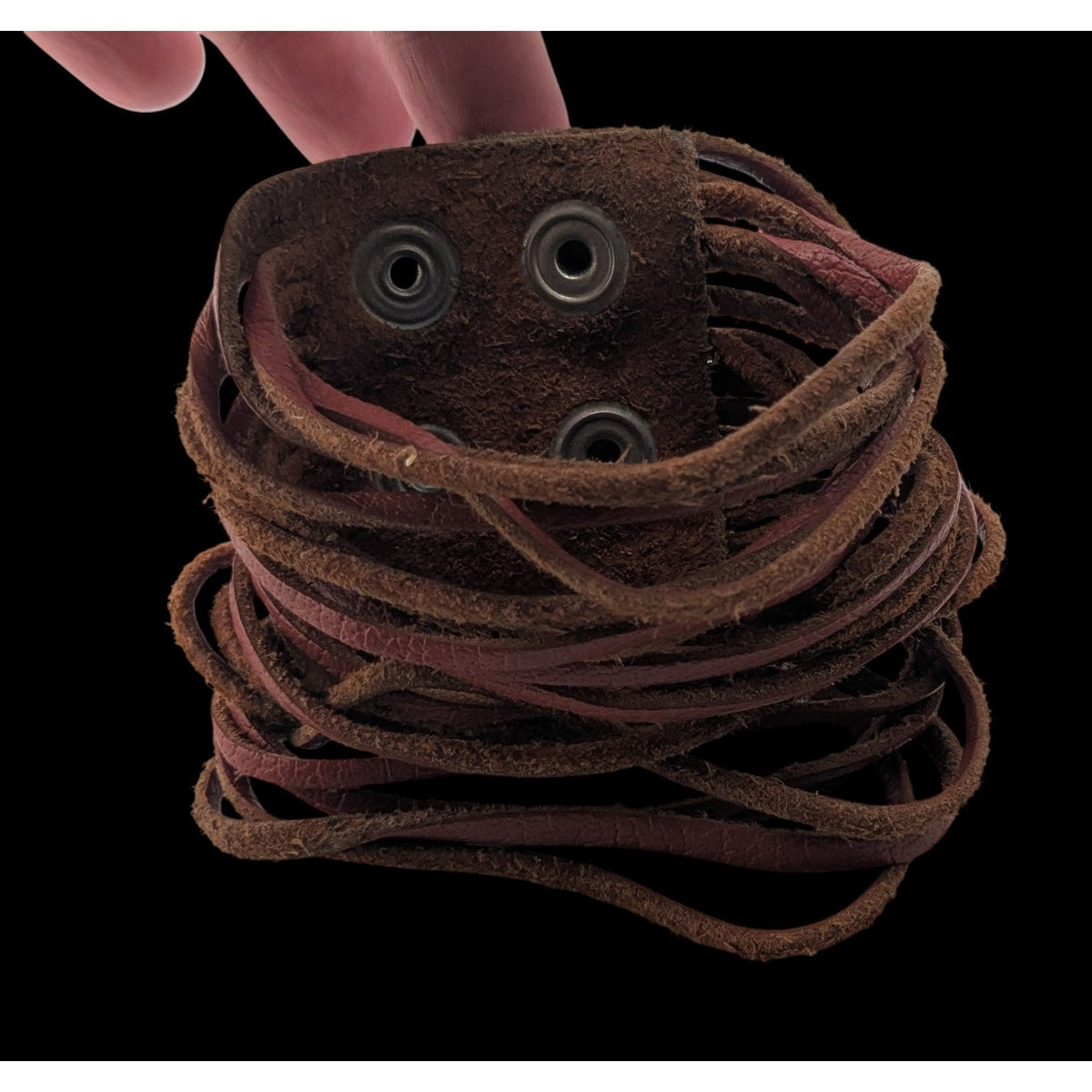 Boho Western Vintage Leather Fringe Wrap Bracelet Brown Snap Cuff