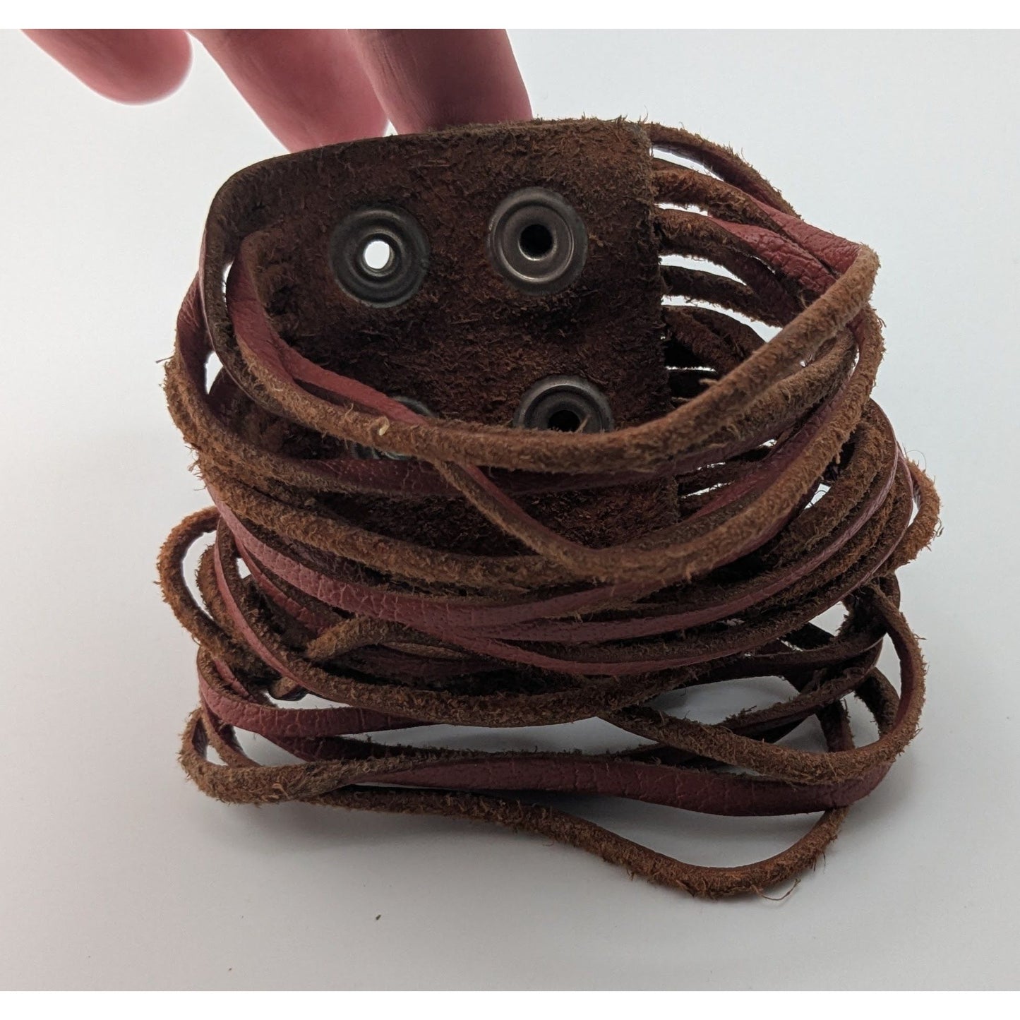 Boho Western Vintage Leather Fringe Wrap Bracelet Brown Snap Cuff