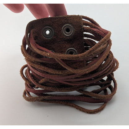 Boho Western Vintage Leather Fringe Wrap Bracelet Brown Snap Cuff