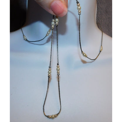 Elegant Minimalist Faux Peal Station Necklace On Silver Tone Chain