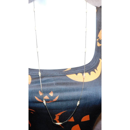 Elegant Minimalist Faux Peal Station Necklace On Silver Tone Chain