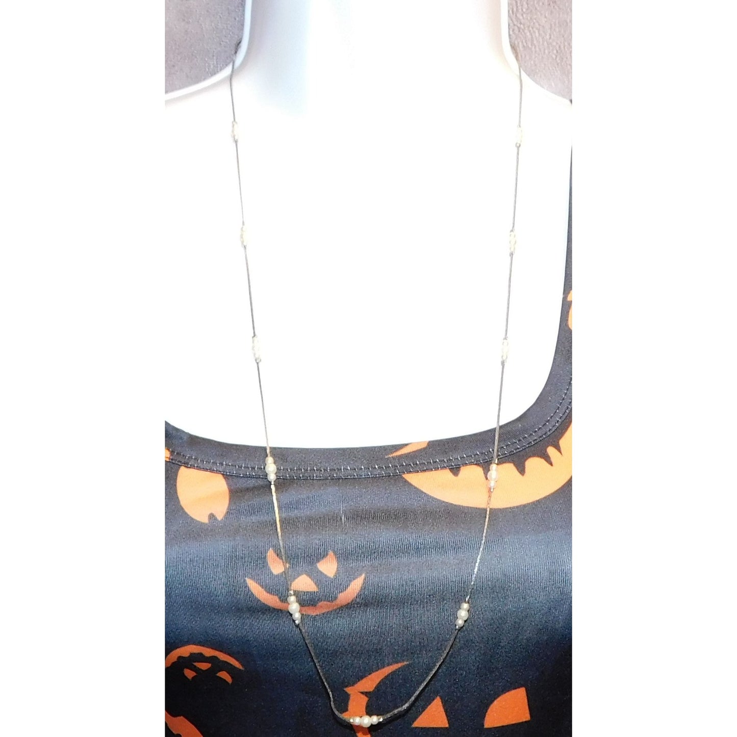 Elegant Minimalist Faux Peal Station Necklace On Silver Tone Chain