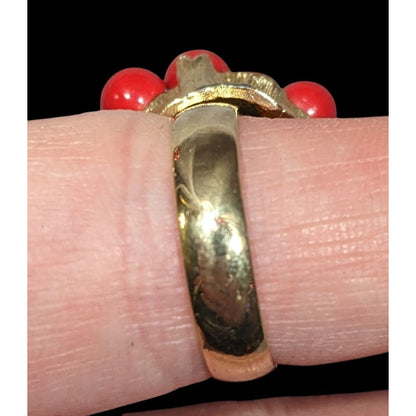 Vintage Chunky Red And Gold Tone Beaded Rhinestone Ring Size 7 3/4