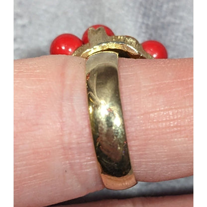 Vintage Chunky Red And Gold Tone Beaded Rhinestone Ring Size 7 3/4