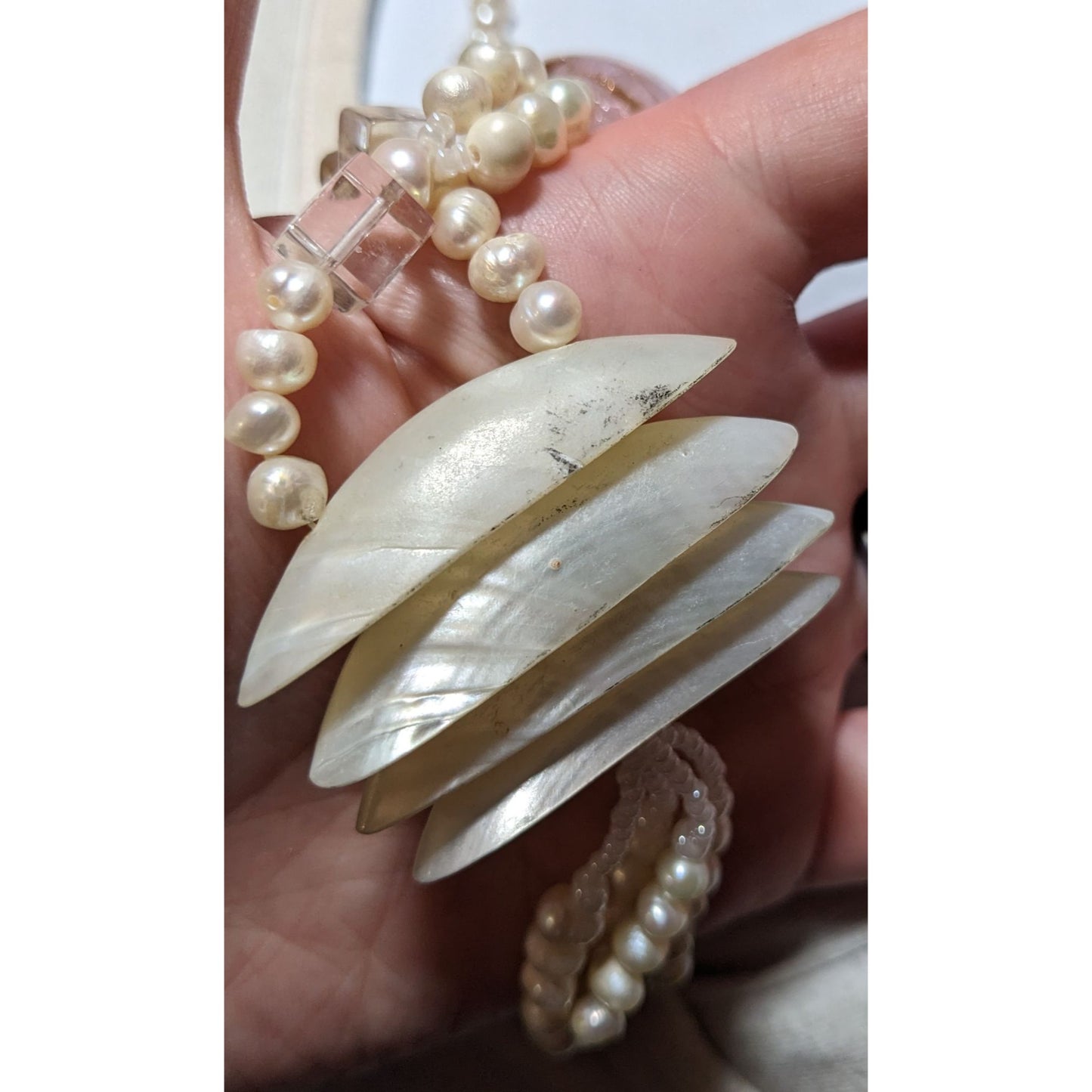 Vintage Pearl Shell Beaded Chandelier Necklace