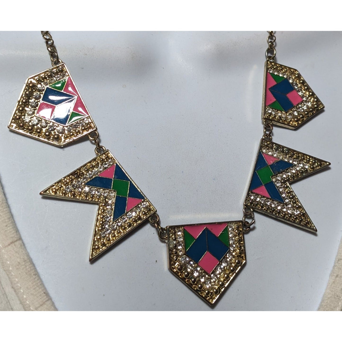 Retro Glam Rainbow Geometric Statement Necklace