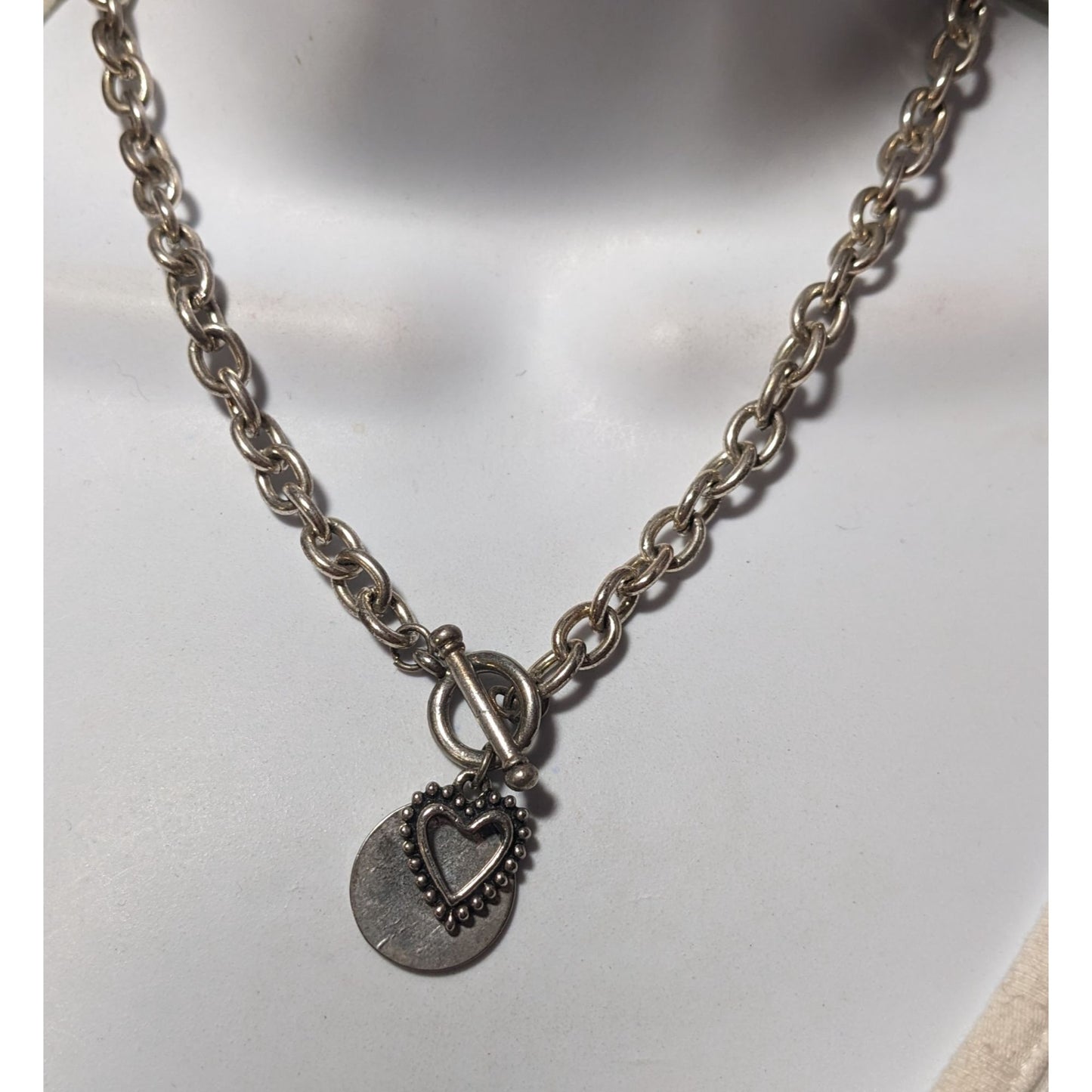 Silver Open Heart Pendant Toggle Necklace