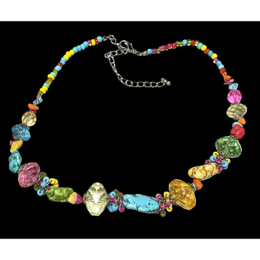 Vintage Candycore Rainbow Glass Stone Beaded Necklace